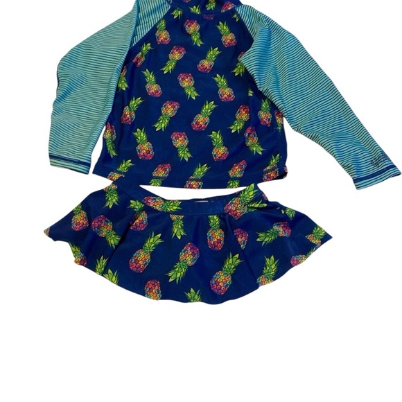 Blue and Green Pineapple Print Rashguard Swim Set - Picture 1 of 5